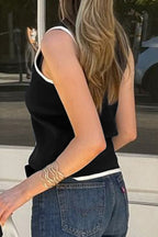 Contrast Trim Waist Cinched Knit Vest Tank Top