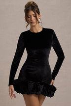 Velvet Crew Neck Ruched Midi Dress