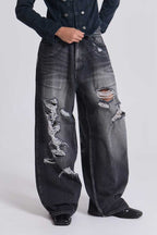 Vintage Printed Ripped Washed Baggy Streetwear Jeans