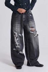 Vintage Printed Ripped Washed Baggy Streetwear Jeans