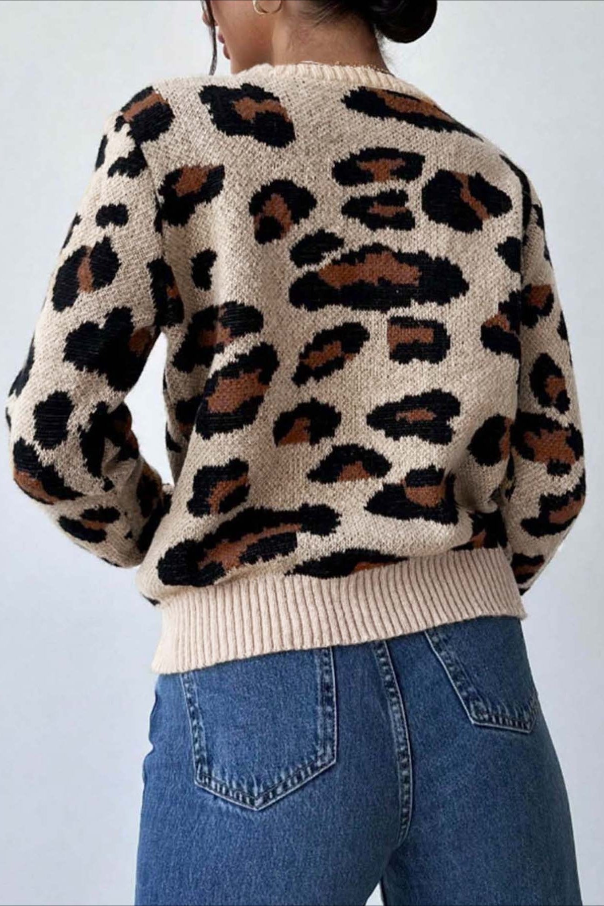 Colorblock Leopard Crewneck Sweater Secondary image