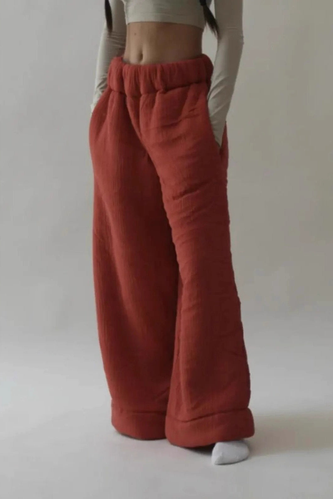 Warm Fleece Lined Solid Knit Pants Main image