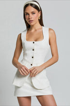 Square Neck Single Breasted Halter Sleeveless Fitted Skirt Set