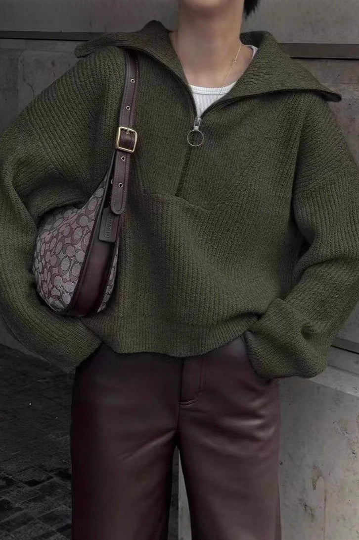 Half Zip Casual Knit Sweater