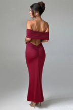 Solid Off Shoulder Ruched Formal Dress S / Red