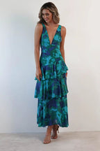 Chiffon Halter Slim Ruffle Maxi Floral Dress