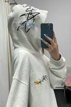 Retro Floral Embroidered Thick Fleece Hoodie