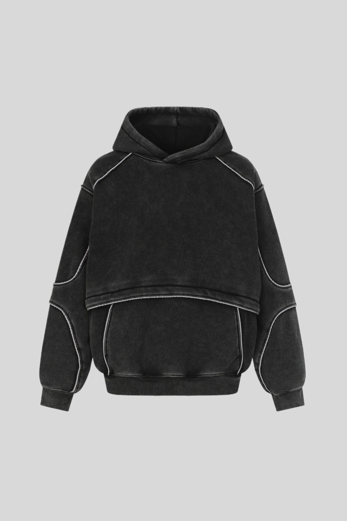 Washed Panel Seam Oversized Pullover Hoodie