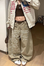 Vintage Letter Printed Curved Leg Slouchy Jeans