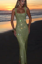 Sequin Rhinestone Bodycon Party Dress S / Green