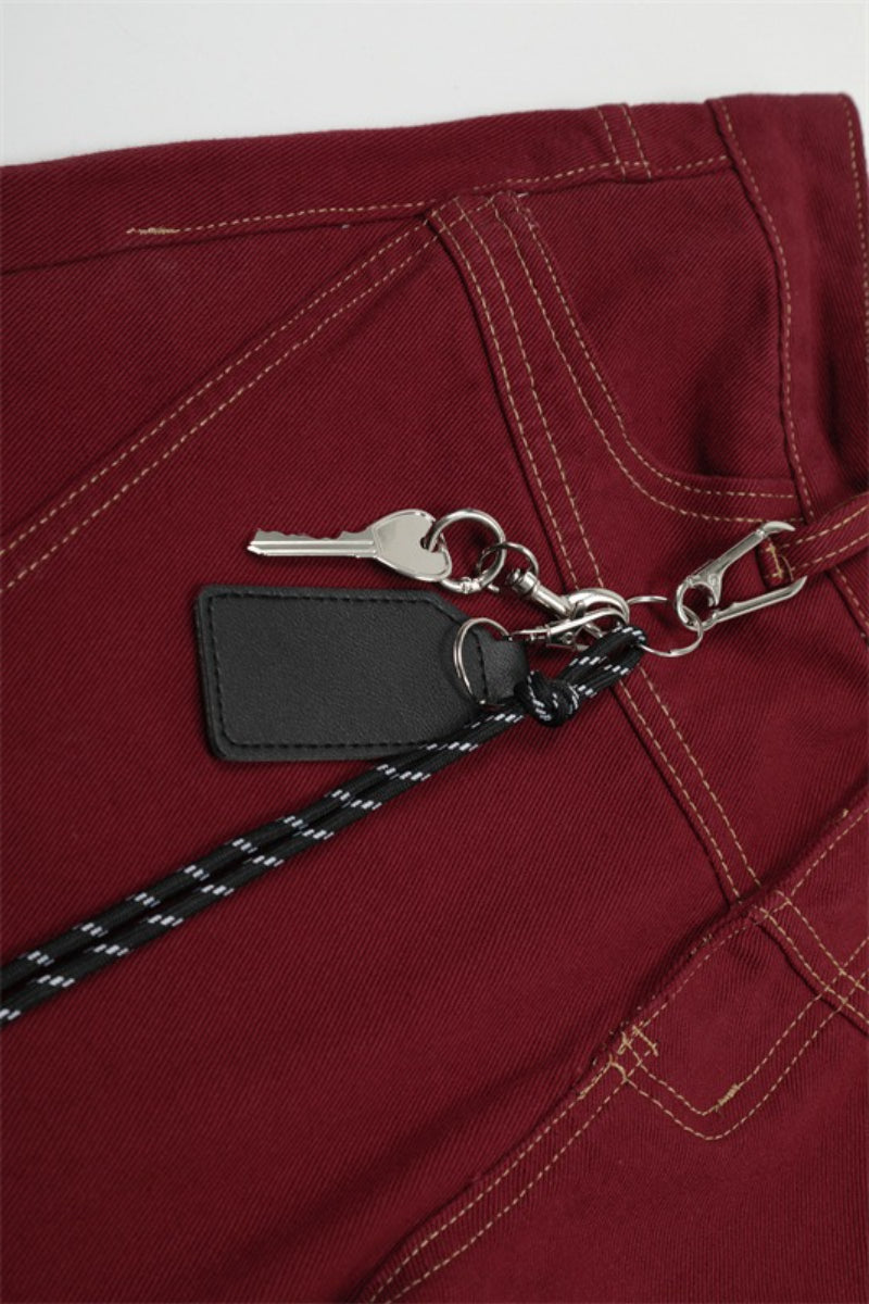 Contrast Stitch Wide Leg Cargo Pants