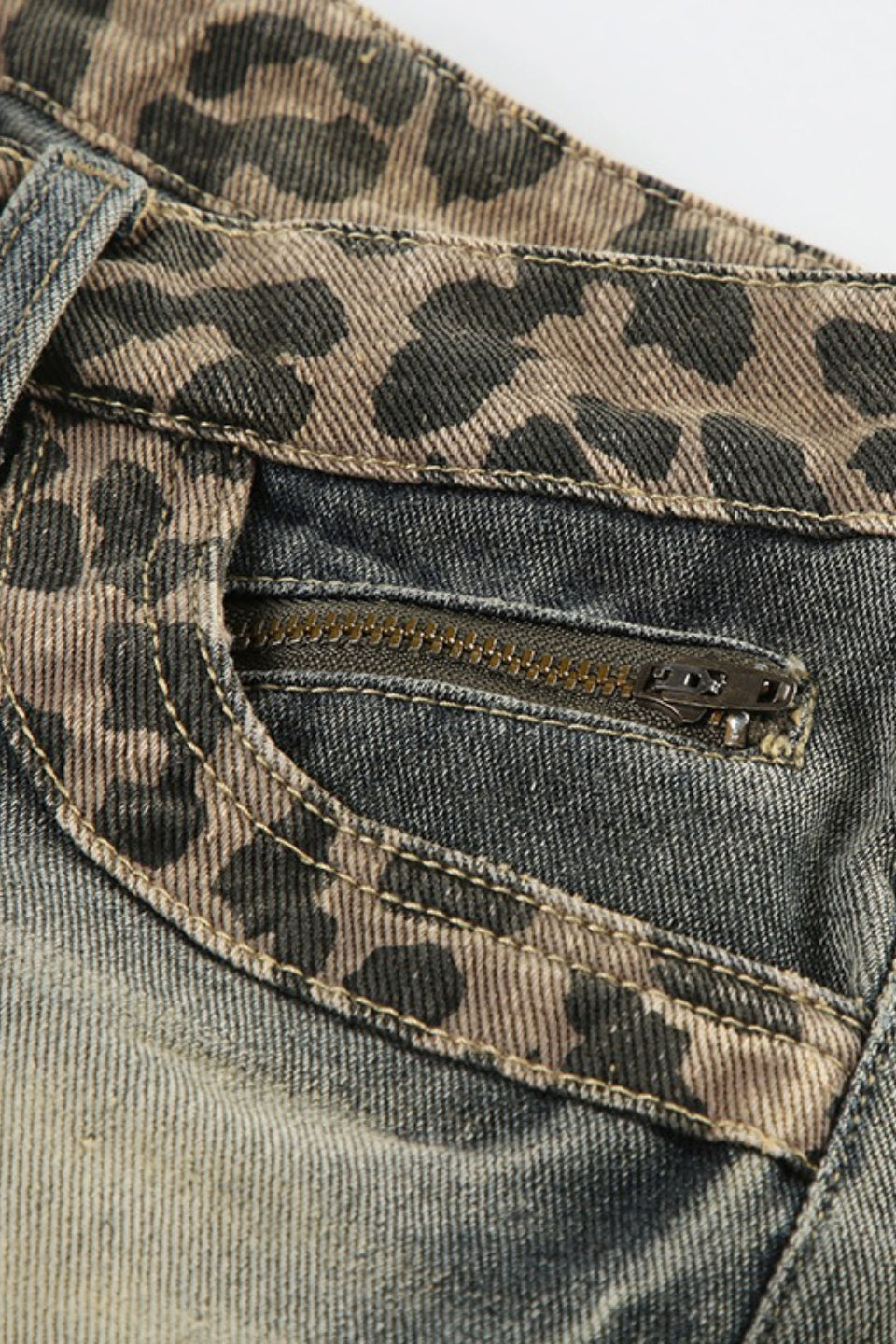 Vintage Leopard Patchwork Low Rise Denim Shorts