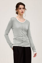 Tencel Wool Blend Round Neck Knit Top