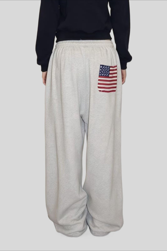 Flag Graphic Drawstring Wide Leg Sweatpants Main image