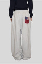 Flag Graphic Drawstring Wide Leg Sweatpants