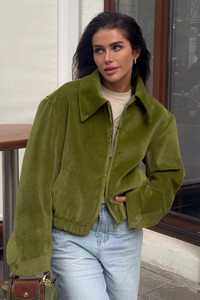 Oversized Velvet Baseball Style Jacket S / Green Main image