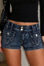 Distressed Low Rise Utility Pocket Denim Shorts