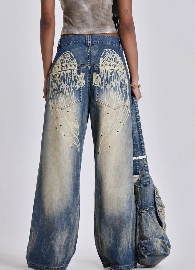 Gradient Wing Print Wide Leg Jeans Main image