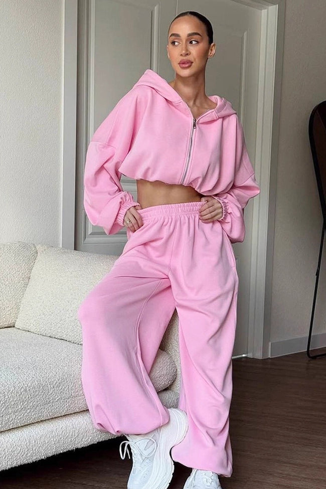 Casual Loose Fit Hoodie Cinched Waist Jogger Pants Set Main image