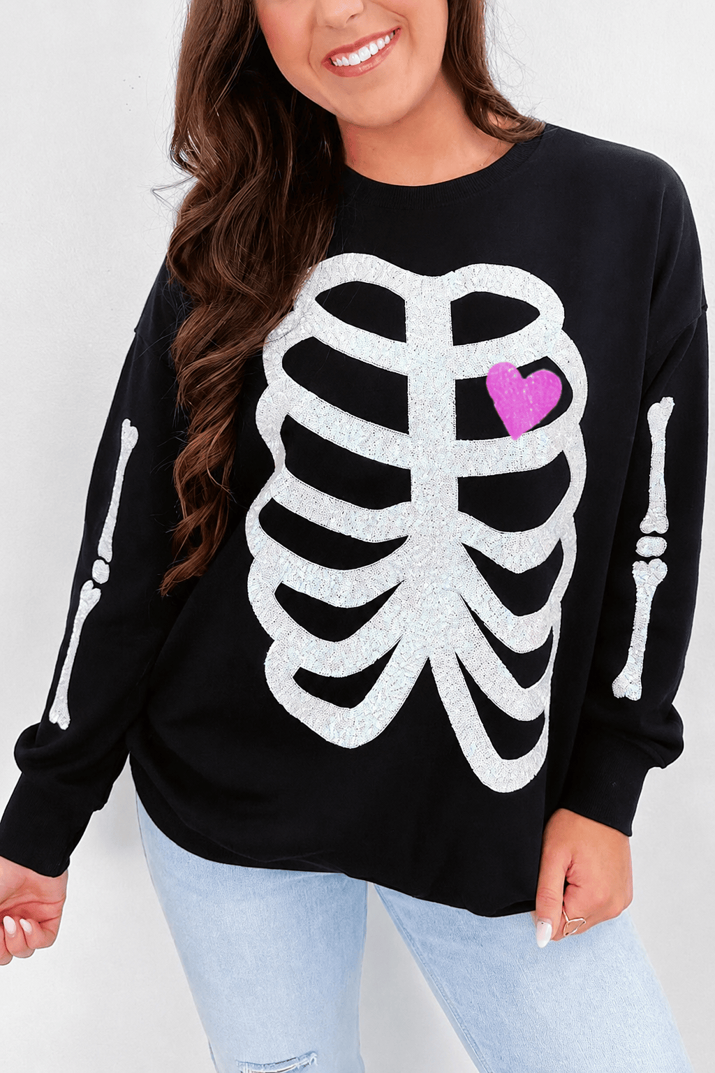 Sequin Skeleton Crew Neck Sweatshirt