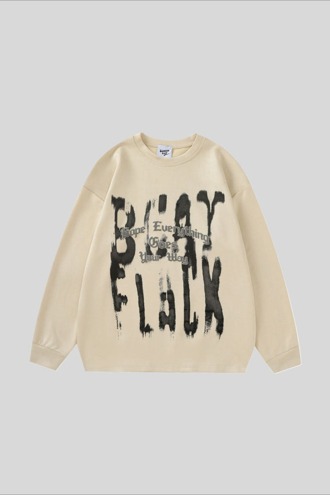 Distressed Typography Washed Oversized Crew Neck Sweatshirt Main image