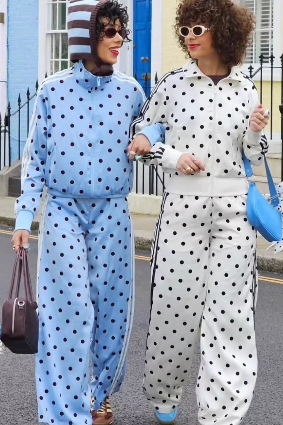 Polka Dot Stripe Track Jacket Two Piece Set