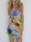 Printed Sleeveless Mesh Mini Dress Purple / S Mini Dresses