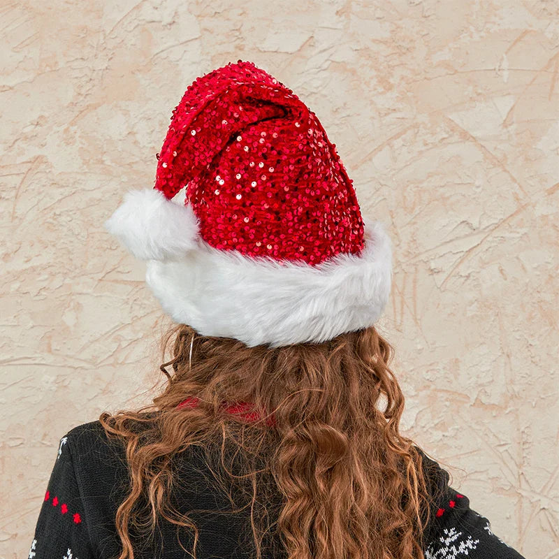 Sequin Sparkle Solid Color Bow Santa Party Decor Hat Hat-L