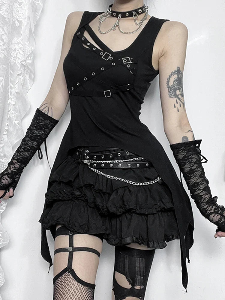 Alt Y2K Cyber Eyelet Crop Bandage Goth Gothic Top