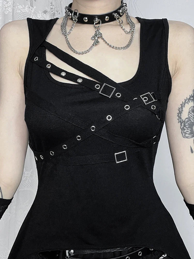 Alt Y2K Cyber Eyelet Crop Bandage Goth Gothic Top