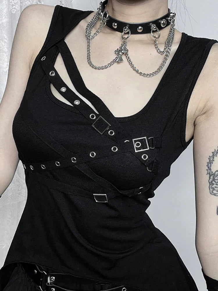 Alt Y2K Cyber Eyelet Crop Bandage Goth Gothic Top