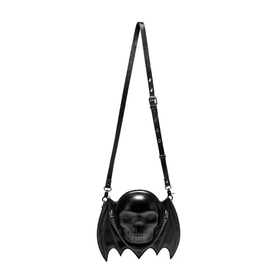 Alternative Skull Shaped Gothic Bat Wing Metal Chain Shoulder Bag