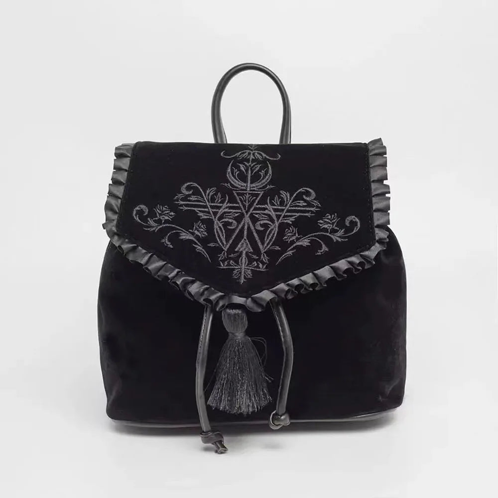 Witch Gothic Punk Backpack Harajuku Velvet Magic Rock Embroidery Bag