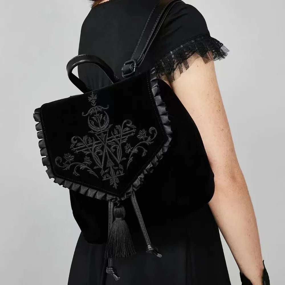 Witch Gothic Punk Backpack Harajuku Velvet Magic Rock Embroidery Bag