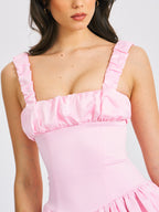 Aubrey Pink Satin Charming Bubble Hem Mini Dress Dresses