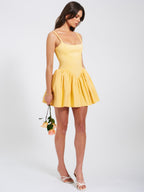 Kadi Yellow Cotton Drop Graceful Waist Corset Mini Dress XL / US 12 14 Dresses