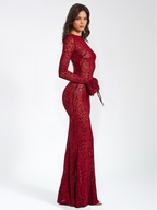 Waylynn Burgundy Burnout Velvet Graceful Detail Mesh Backless Maxi Dress Dresses