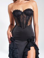Talia Black Satin Charming Lace Corset Maxi Dress L / US 10 12 Dresses