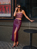 Noya Purple Front Charming Slit Vegan Leather Skirt XS / US 2 Bottoms