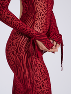 Waylynn Burgundy Burnout Velvet Graceful Detail Mesh Backless Maxi Dress Dresses
