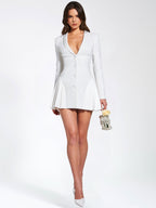 Delia White Blazer Charming Dress with Pleated Detail M / US 6 8 Dresses