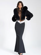 Kali Black Cropped Faux Graceful Fur Jacket With Hood Outwear