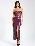 Noya Purple Front Charming Slit Vegan Leather Skirt XXS / US Bottoms