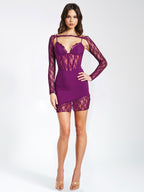 Elsie Purple Lace Charming and Crepe Mini Dress M / US 6 8 Dresses