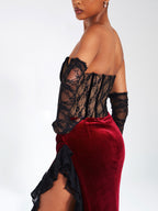 Gaia Burgundy Lace Velvet Graceful Corset Side Slit Dress Dresses