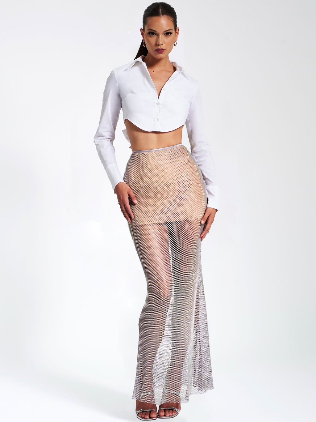 Gloria Mesh Stylish Rhinestone Maxi Skirt S M / US 4 8 Bottoms