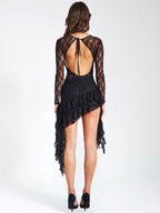 Omaira Black Lace Charming Long Sleeve Ruffle Dress Dresses