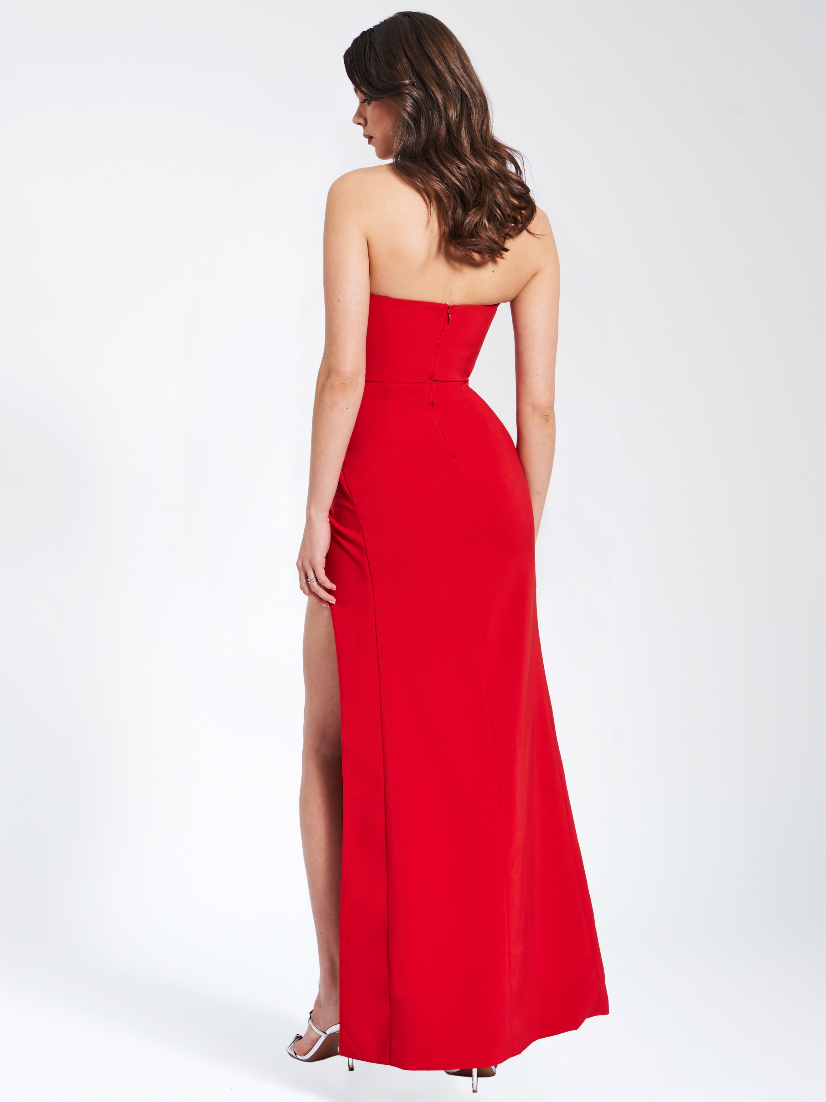 Xoana Red Crystal Charming Embellished High Slit Gown Dresses