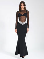 Aggie Black Sheer Maxi Graceful Dress With Crystal Waist Trim M / US 6 8 Dresses