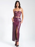 Noya Purple Front Charming Slit Vegan Leather Skirt M / US 6 8 Bottoms